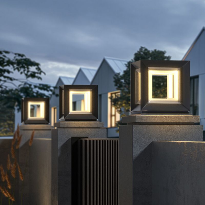 Riley LED Cube Outdoor Pillar Light – Solar/Hardwired (10-16")
