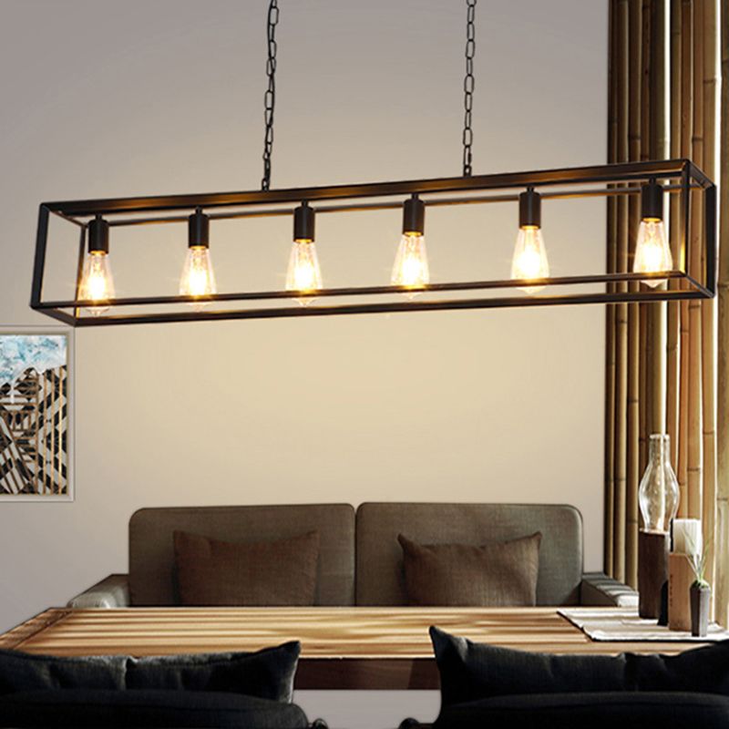 Alessio Rectangle Pendant Light – Brass/Black, 5 or 6 Bulb Design