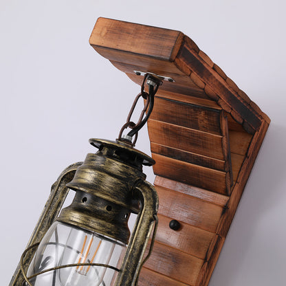 Austin Lantern Wall Lamp – Rustic Pine & Metal, 4.7x15.8", E27