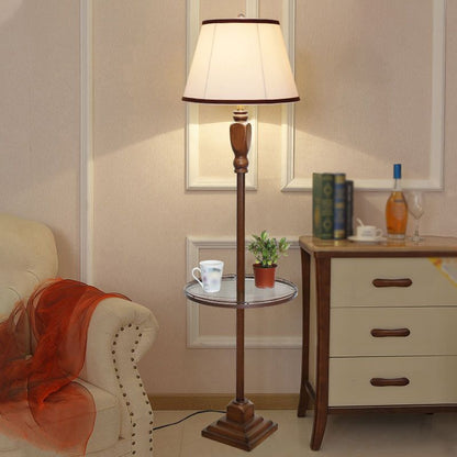 Eryn Retro Drum Floor Lamp – Beige/Khaki Fabric Shade, Metal Base