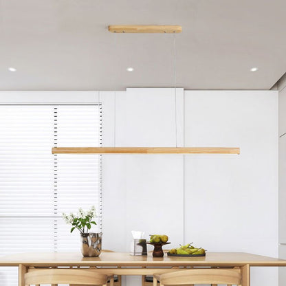 Scandinavian Wood Linear Pendant Light With Warm LED Glow