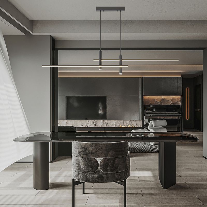 Edge Linear Pendant Light – Black & Gold, 35.4", Dimmable LED