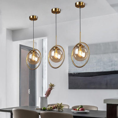 Hailie Luxury Global Glass Pendant Light – Metal Ring, LED