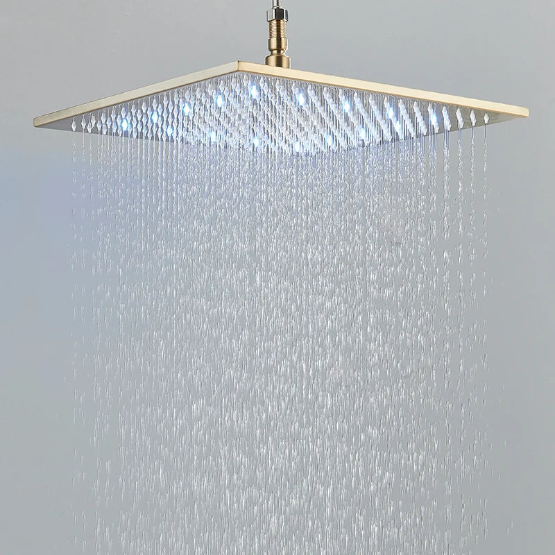 16" Square Stainless Steel Shower Head Colorful LED Rain Shower Light-Rain Shower Heads-Index Bath-Brushed Golden-Index Bath