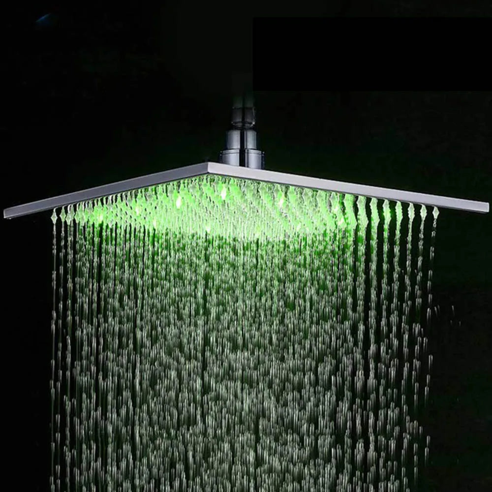 16" Square Stainless Steel Shower Head Colorful LED Rain Shower Light-Rain Shower Heads-Index Bath-Brushed Nickel-Index Bath