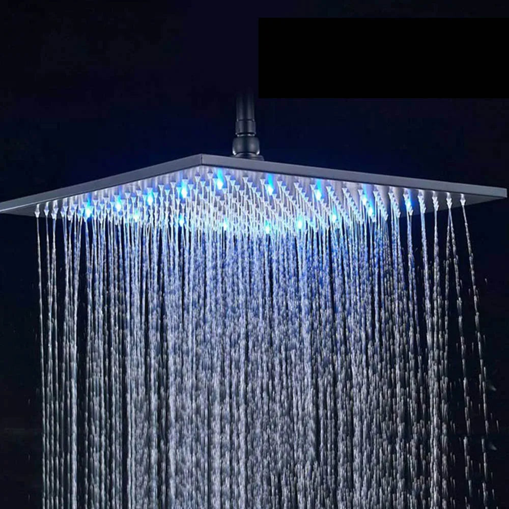 16" Square Stainless Steel Shower Head Colorful LED Rain Shower Light-Rain Shower Heads-Index Bath-Matte Black-Index Bath