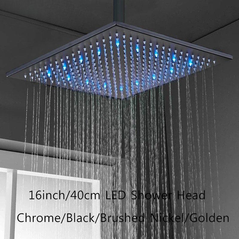 16" Square Stainless Steel Shower Head Colorful LED Rain Shower Light-Rain Shower Heads-Index Bath-Golden-Index Bath