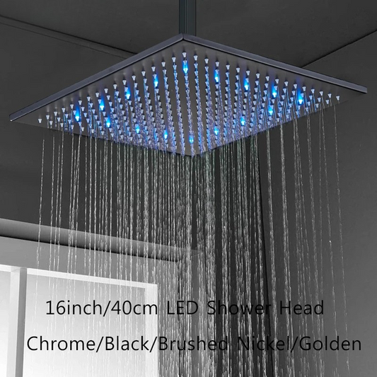 16" Square Stainless Steel Shower Head Colorful LED Rain Shower Light-Rain Shower Heads-Index Bath-Golden-Index Bath