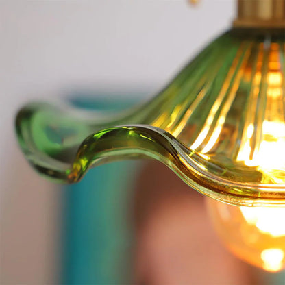 Floral Glass Pendant Light with Brass Detailing