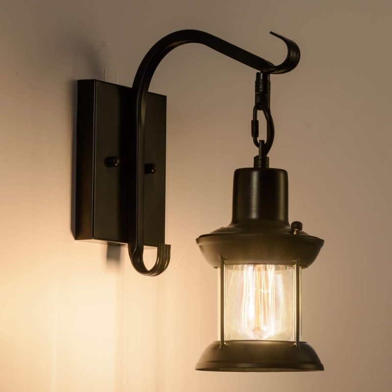 Country Industrial Retro Wall Lamp – Glass Shade, E27 Socket