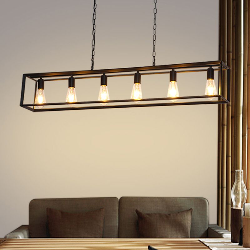 Alessio Rectangle Pendant Light – Brass/Black, 5 or 6 Bulb Design