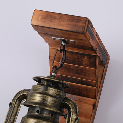 Austin Lantern Wall Lamp – Rustic Pine & Metal, 4.7x15.8", E27