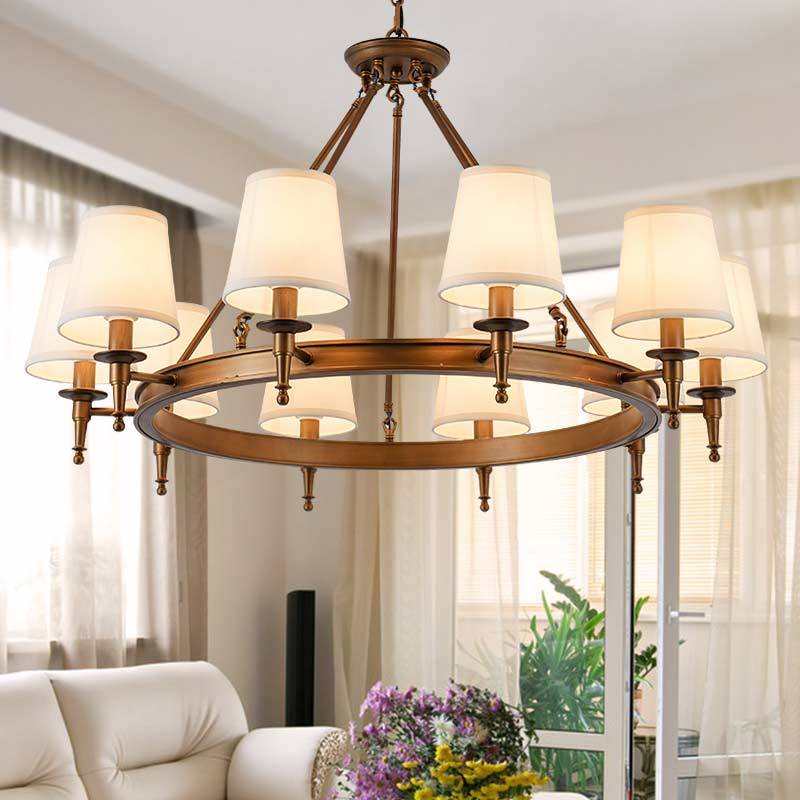 Vintage Ring Chandelier – Fabric Shade Ceiling Light