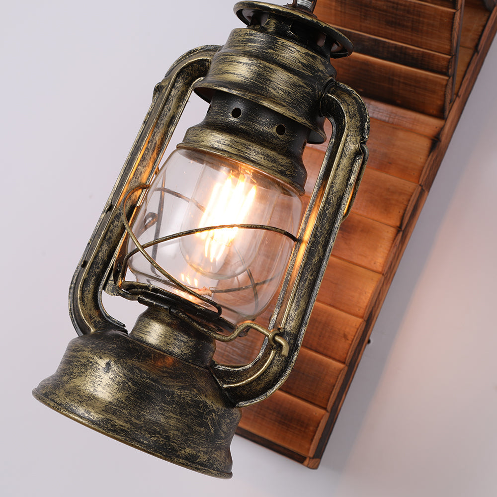 Austin Lantern Wall Lamp – Rustic Pine & Metal, 4.7x15.8", E27