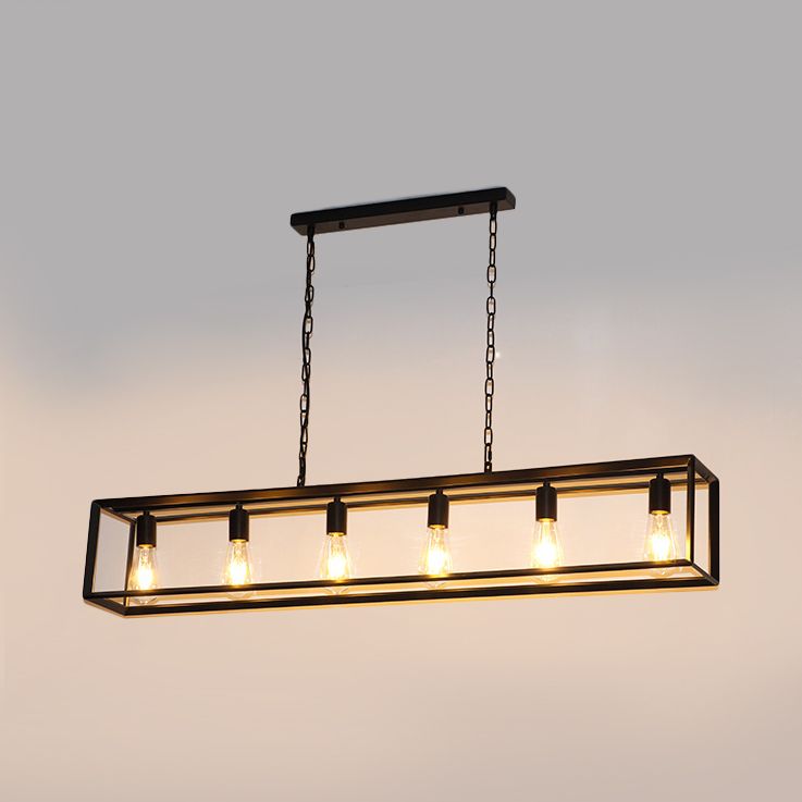 Alessio Rectangle Pendant Light – Brass/Black, 5 or 6 Bulb Design