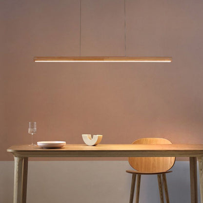 Scandinavian Wood Linear Pendant Light With Warm LED Glow