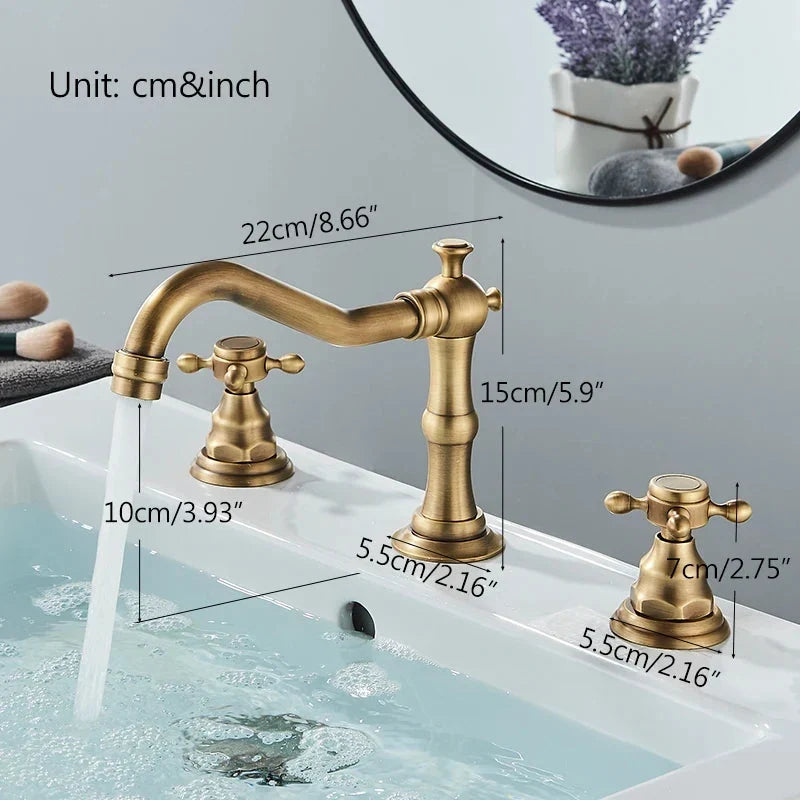 3 Holes Basin Faucet Deck Mount Tap Water Double Handles Basin Tap-Basin Faucet-Index Bath