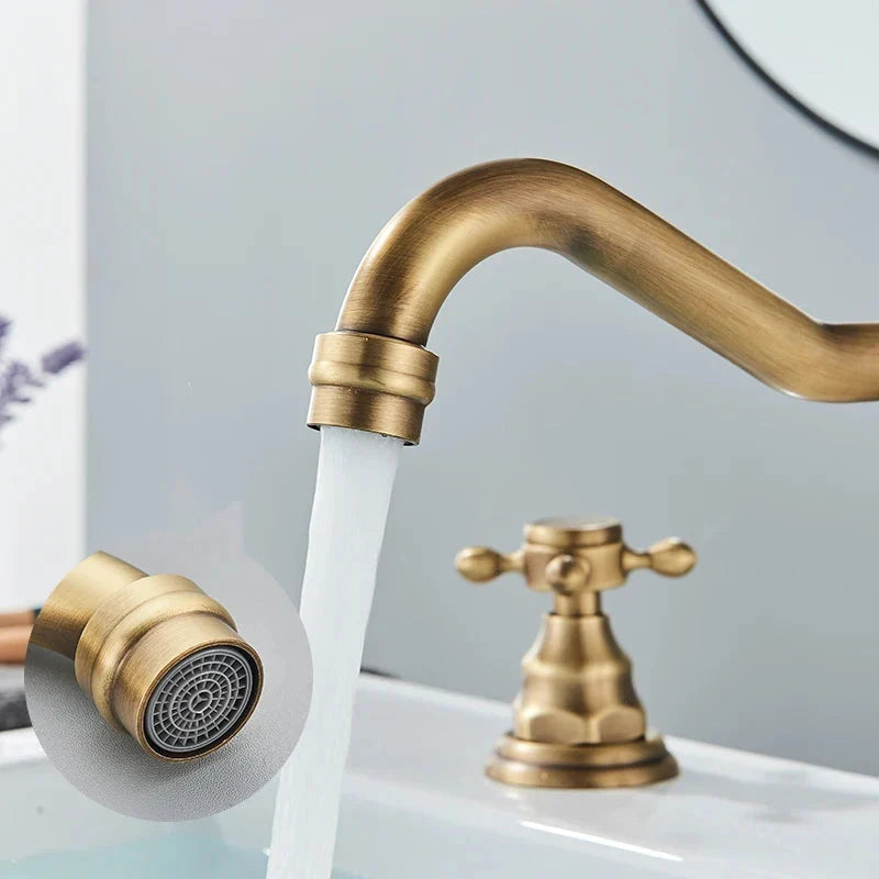 3 Holes Basin Faucet Deck Mount Tap Water Double Handles Basin Tap-Basin Faucet-Index Bath