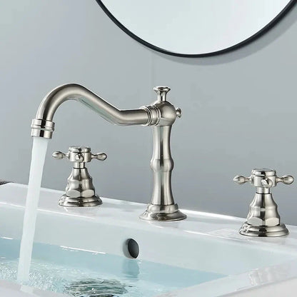 3 Holes Basin Faucet Deck Mount Tap Water Double Handles Basin Tap-Basin Faucet-Index Bath