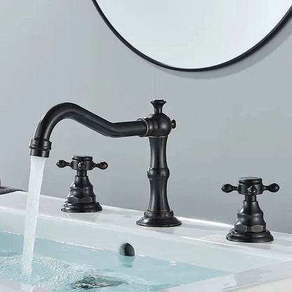 3 Holes Basin Faucet Deck Mount Tap Water Double Handles Basin Tap-Basin Faucet-Index Bath