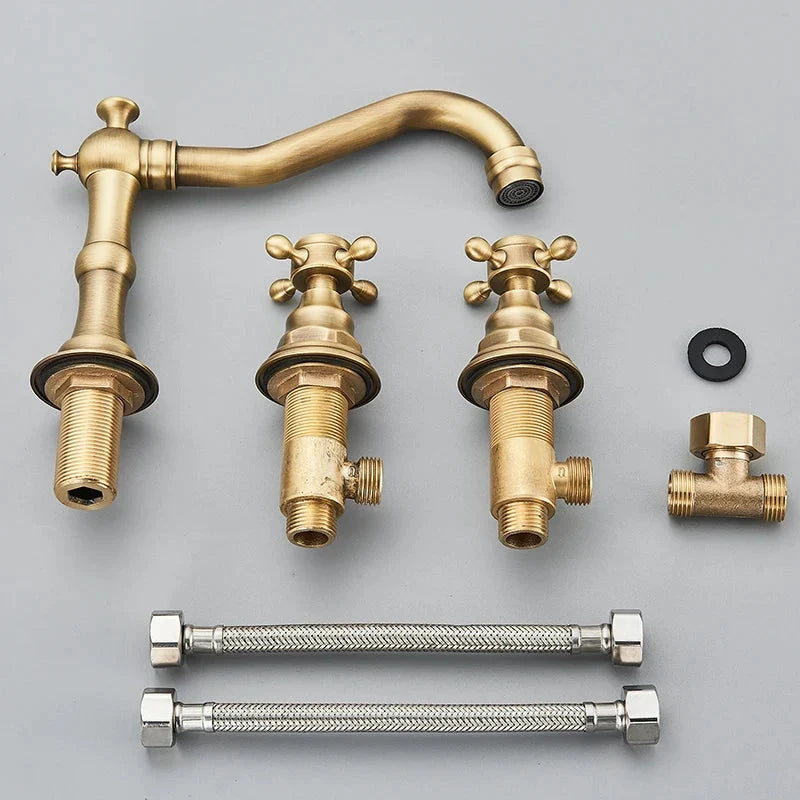 3 Holes Basin Faucet Deck Mount Tap Water Double Handles Basin Tap-Basin Faucet-Index Bath