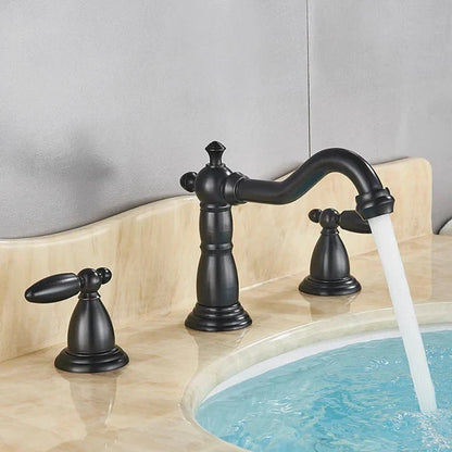 3 Holes Basin Faucet Deck Mount Tap Water Double Handles Basin Tap-Basin Faucet-Index Bath