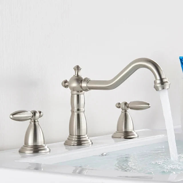 3 Holes Basin Faucet Deck Mount Tap Water Double Handles Basin Tap-Basin Faucet-Index Bath