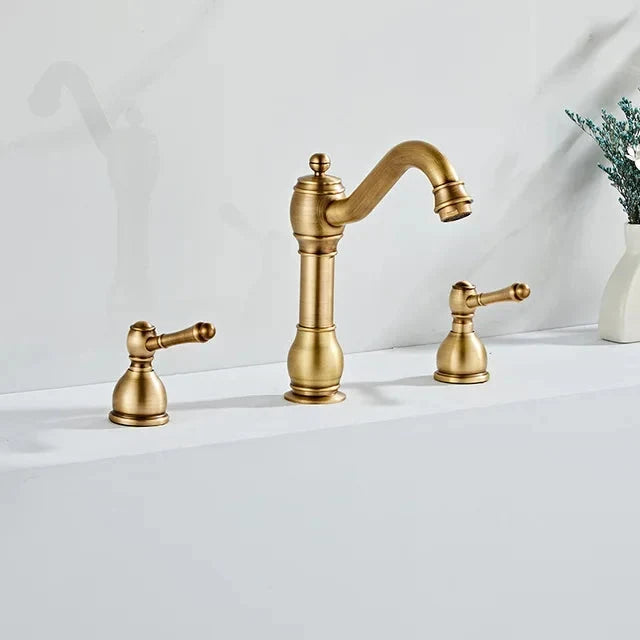 3 Holes Basin Faucet Deck Mount Tap Water Double Handles Basin Tap-Basin Faucet-Index Bath