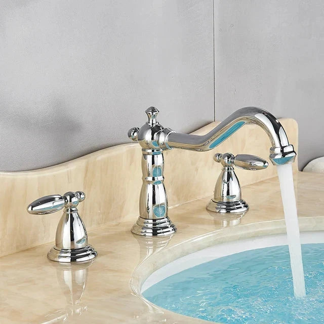3 Holes Basin Faucet Deck Mount Tap Water Double Handles Basin Tap-Basin Faucet-Index Bath