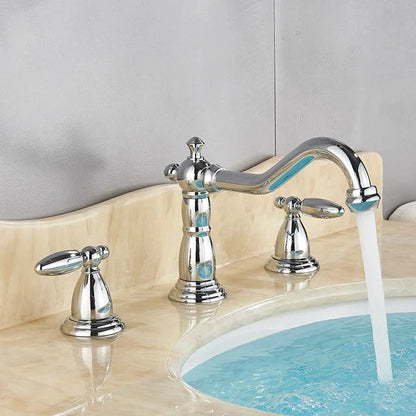 3 Holes Basin Faucet Deck Mount Tap Water Double Handles Basin Tap-Basin Faucet-Index Bath
