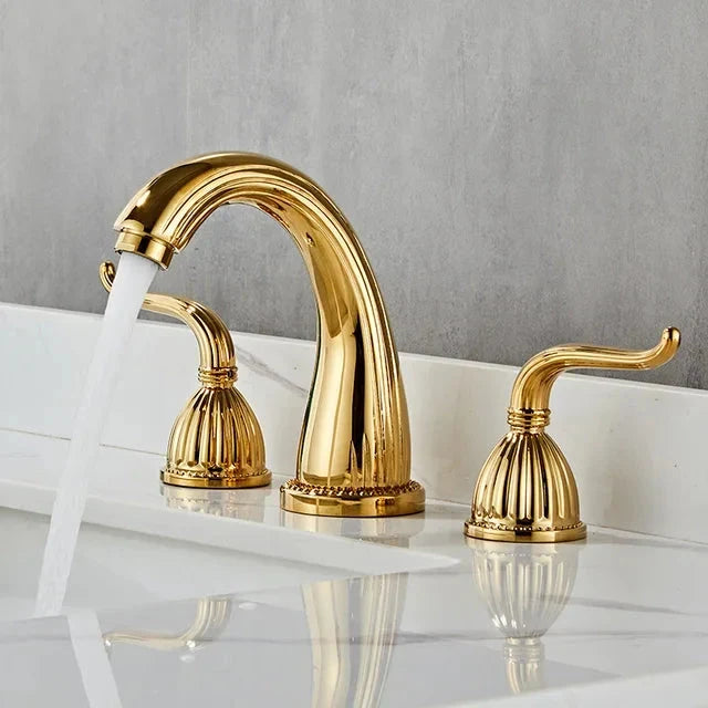 3 Holes Basin Faucet Deck Mount Tap Water Double Handles Basin Tap-Basin Faucet-Index Bath