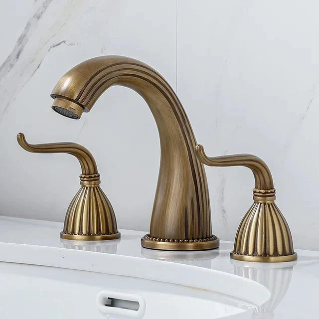 3 Holes Basin Faucet Deck Mount Tap Water Double Handles Basin Tap-Basin Faucet-Index Bath
