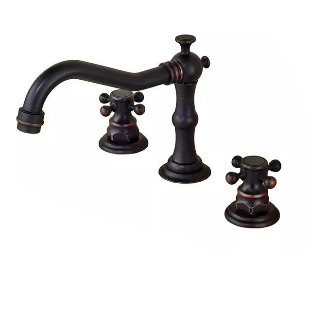 3 Holes Basin Faucet Deck Mount Tap Water Double Handles Basin Tap-Basin Faucet-Index Bath