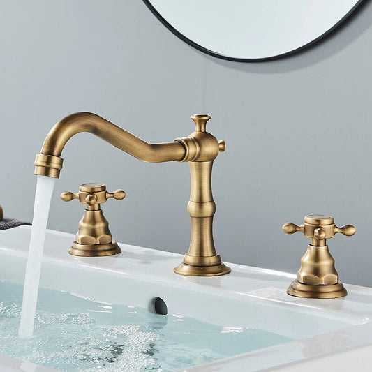 3 Holes Basin Faucet Deck Mount Tap Water Double Handles Basin Tap-Basin Faucet-Index Bath