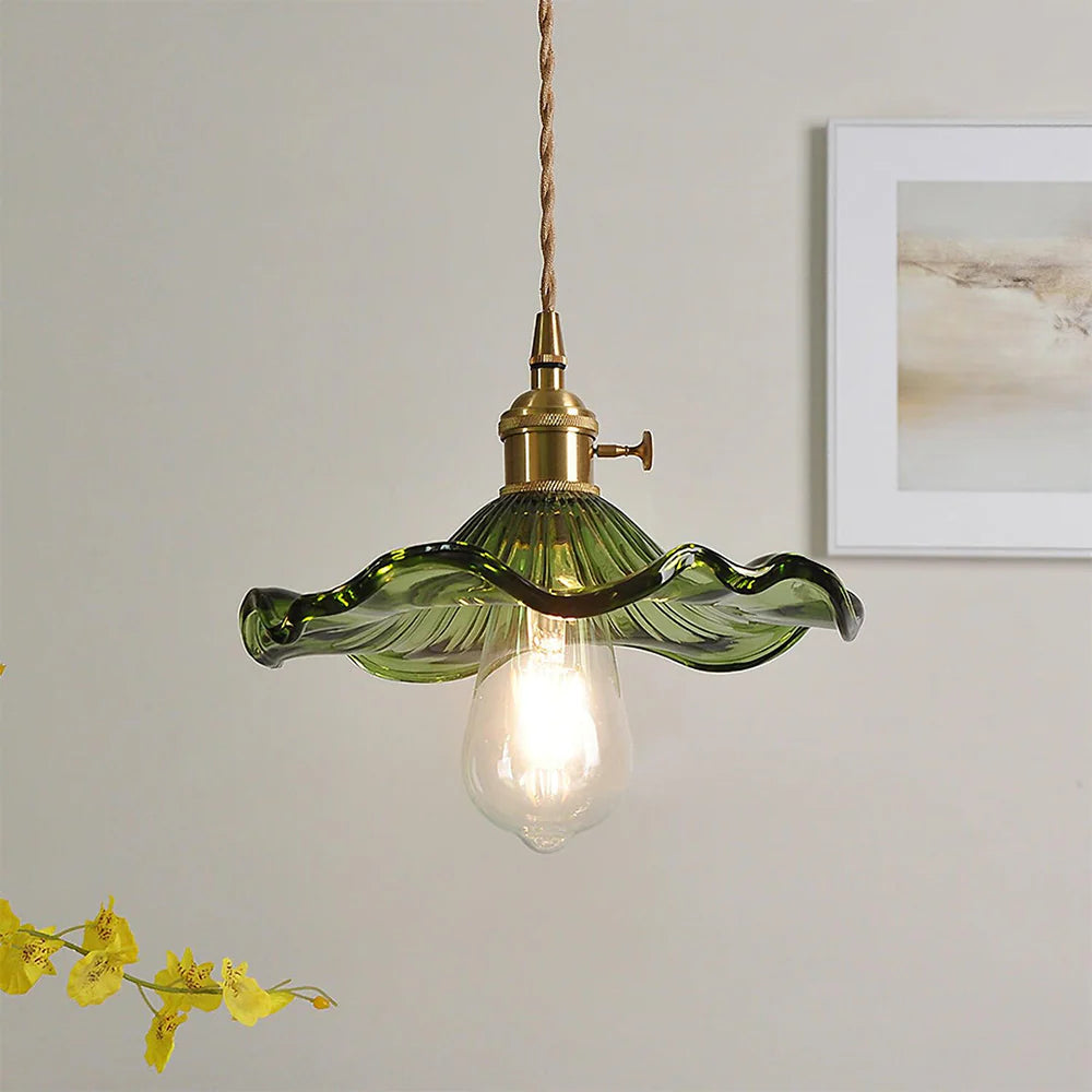 Floral Glass Pendant Light with Brass Detailing