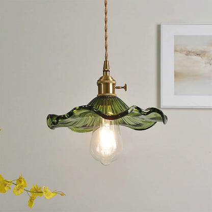 Floral Glass Pendant Light with Brass Detailing