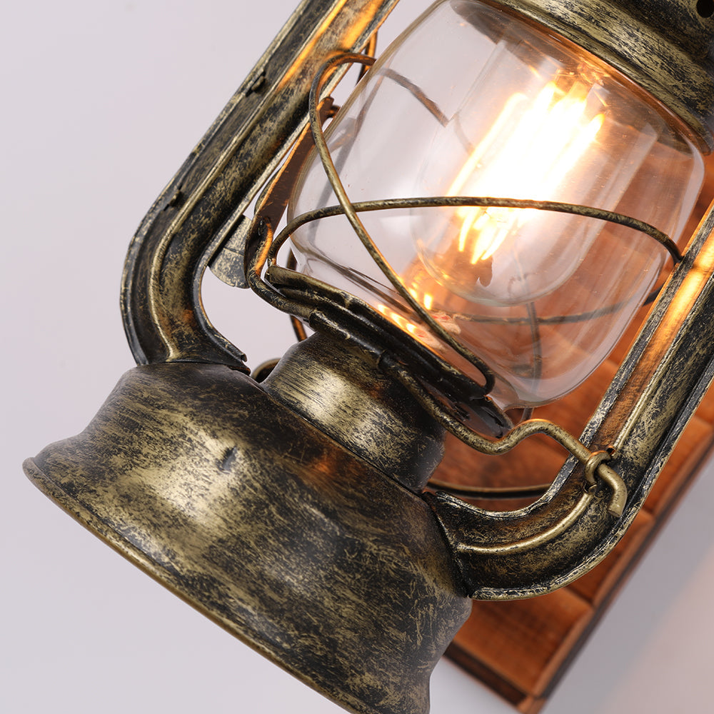 Austin Lantern Wall Lamp – Rustic Pine & Metal, 4.7x15.8", E27