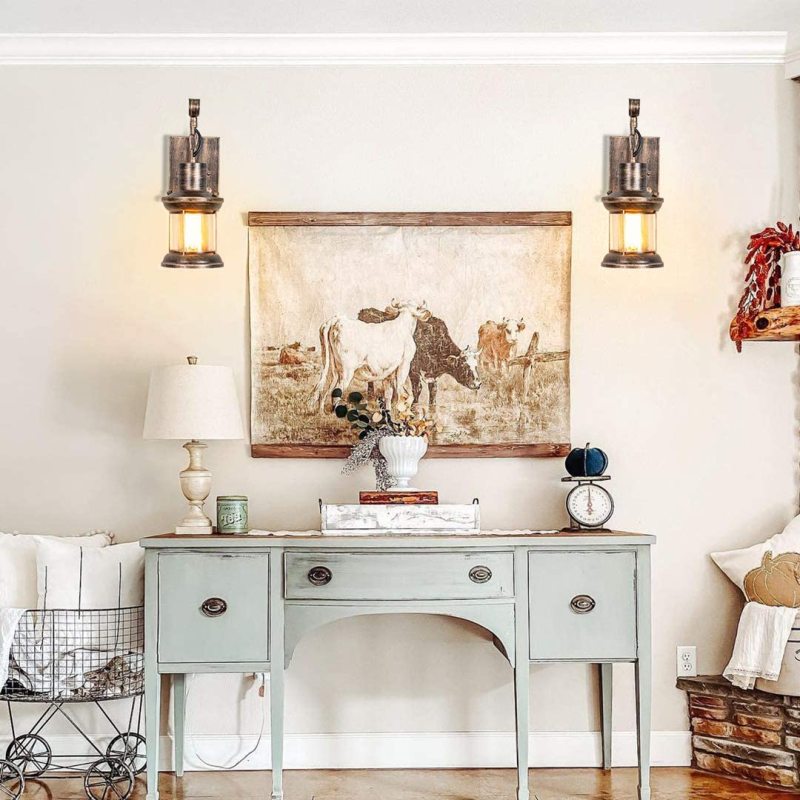 Country Industrial Retro Wall Lamp – Glass Shade, E27 Socket