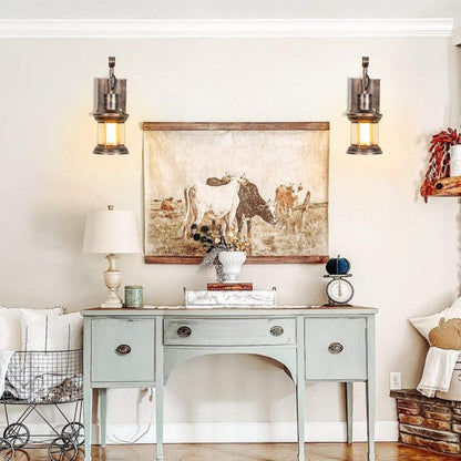 Country Industrial Retro Wall Lamp – Glass Shade, E27 Socket