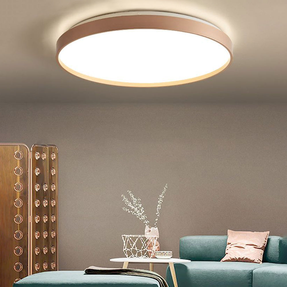 Round Metal Flush Mount Ceiling Light Dimmable White Grey Gold Finish
