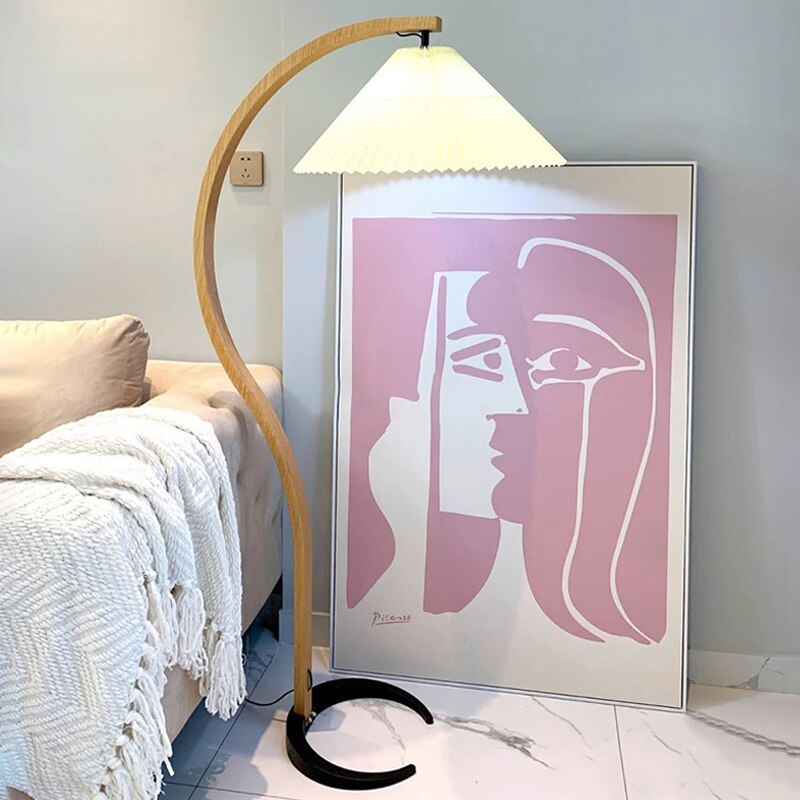 Modern Minimalist Fabric Shade LED Floor Lamp – Beige, 12W