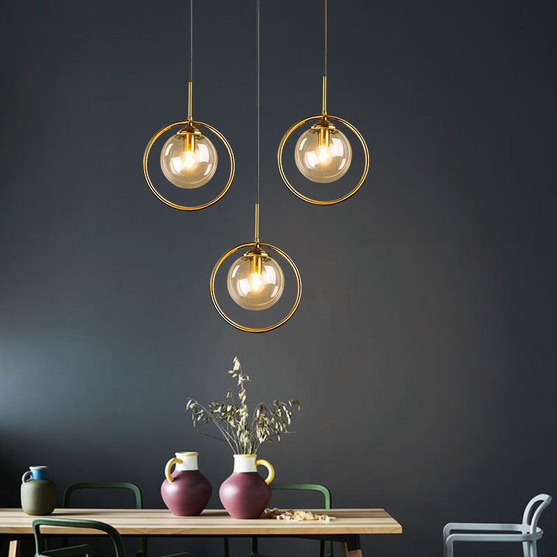 Hailie Luxury Global Glass Pendant Light – Metal Ring, LED