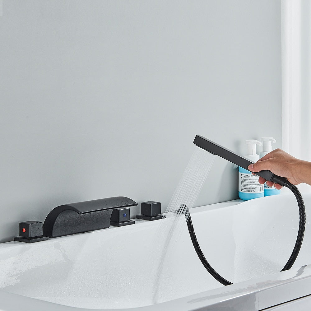 5pc Widespread Bath Tub Sink Faucet Waterfall Faucet Shower Mixer Set-Shower Faucet-Index Bath