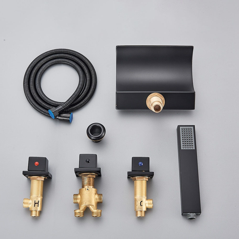 5pc Widespread Bath Tub Sink Faucet Waterfall Faucet Shower Mixer Set-Shower Faucet-Index Bath