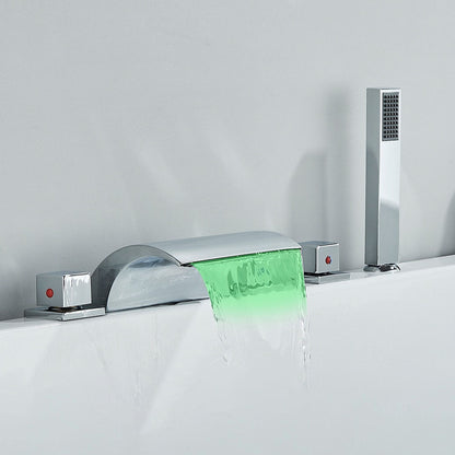 5pc Widespread Bath Tub Sink Faucet Waterfall Faucet Shower Mixer Set-Shower Faucet-Index Bath