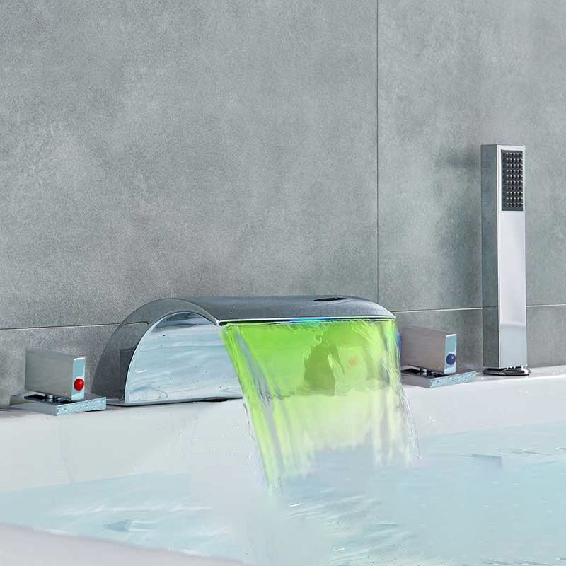 5pc Widespread Bath Tub Sink Faucet Waterfall Faucet Shower Mixer Set-Shower Faucet-Index Bath