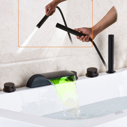 5pc Widespread Bath Tub Sink Faucet Waterfall Faucet Shower Mixer Set-Shower Faucet-Index Bath