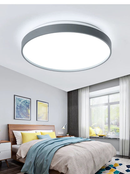 Round Metal Flush Mount Ceiling Light Dimmable White Grey Gold Finish