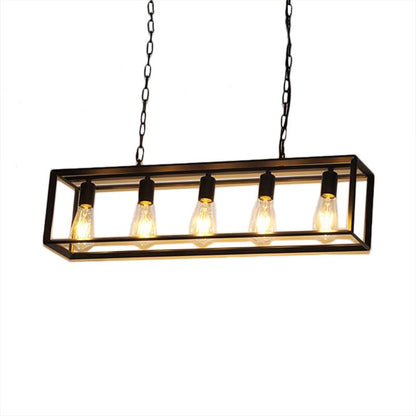 Alessio Rectangle Pendant Light – Brass/Black, 5 or 6 Bulb Design