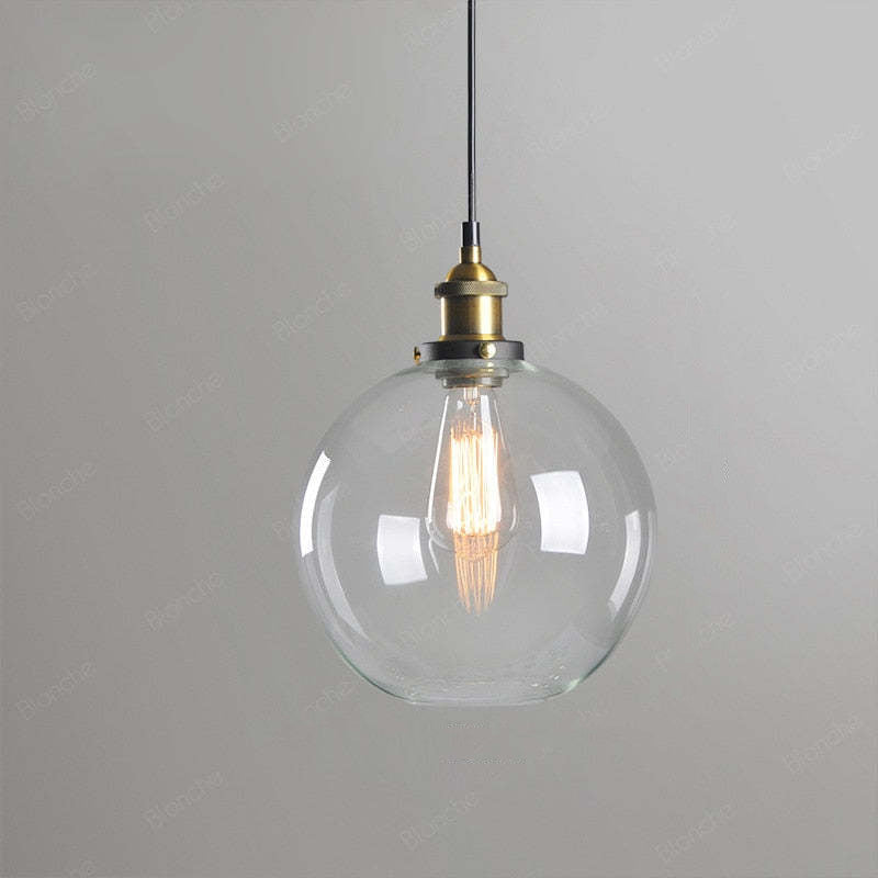 Industrial Glass Pendant Light – Adjustable Hanging Ceiling Lamp (E27)
